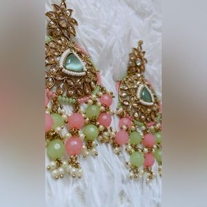Light green and pink earrings (jhumka)